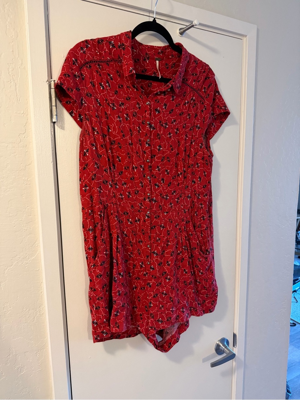 Free People Red Floral Button-Down Tunic
